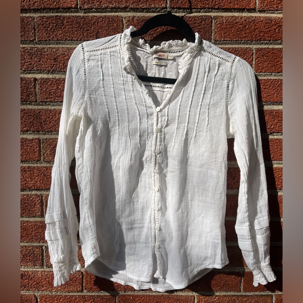 Faherty Willa Blouse Organic Cotton Ruffle Bohemian XS